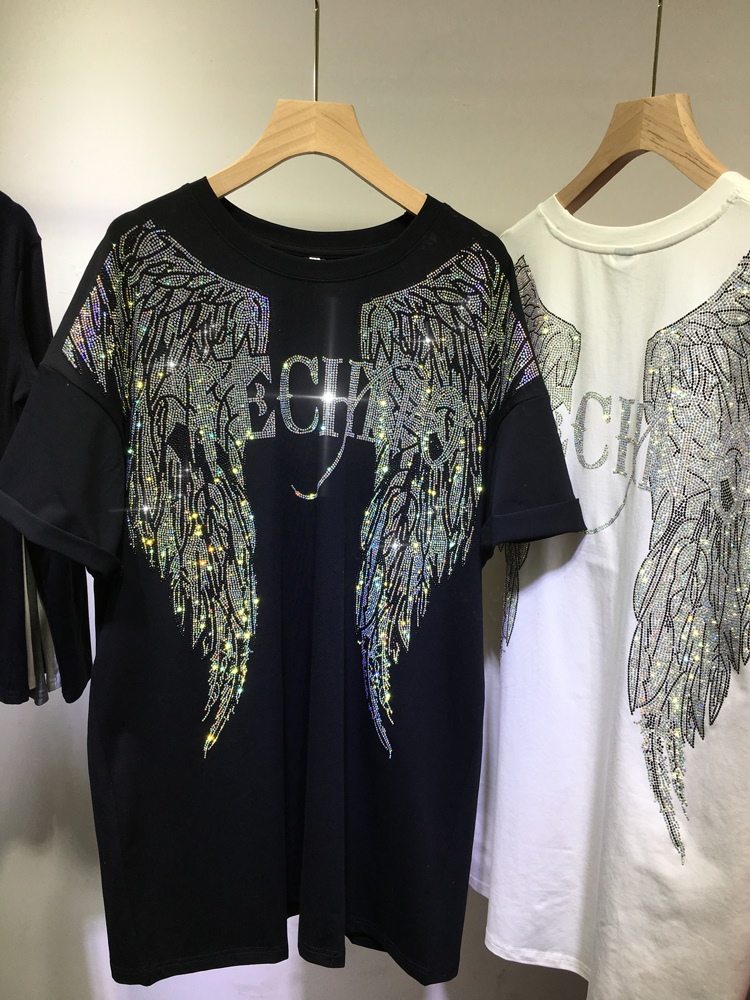 L-4XL Oversize Rhinestone Ange - Streetwear Brand Tees avaliação e preço