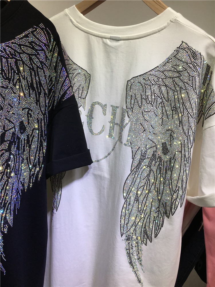 L-4XL Oversize Rhinestone Ange - Streetwear Brand Tees avaliação e preço
