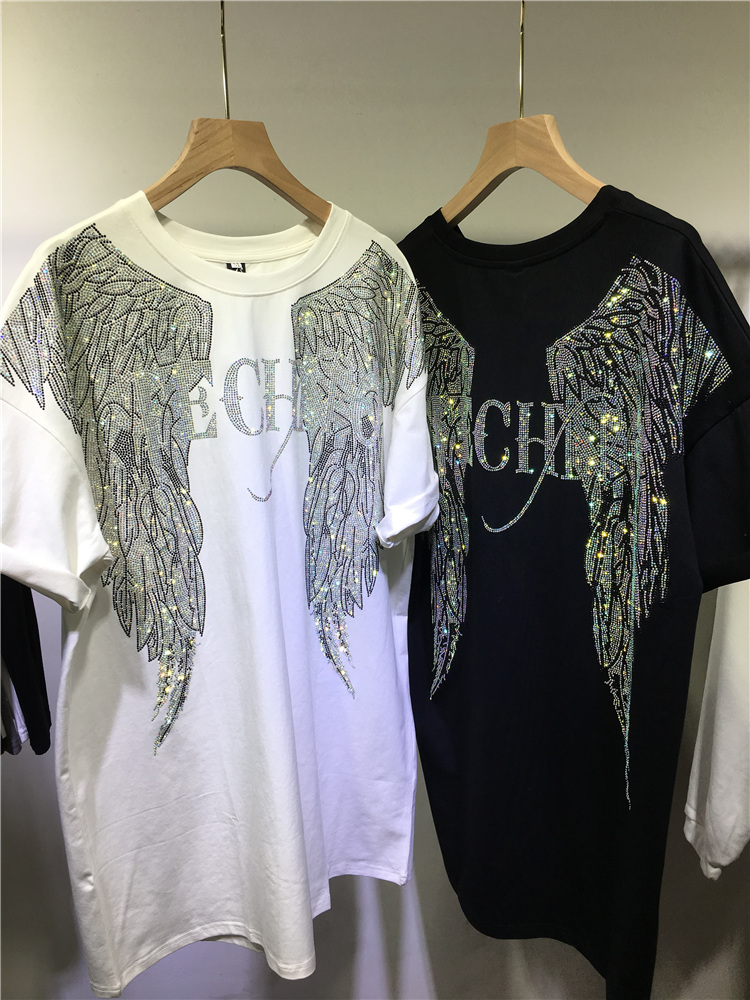 L-4XL Oversize Rhinestone Ange - Streetwear Brand Tees avaliação e preço
