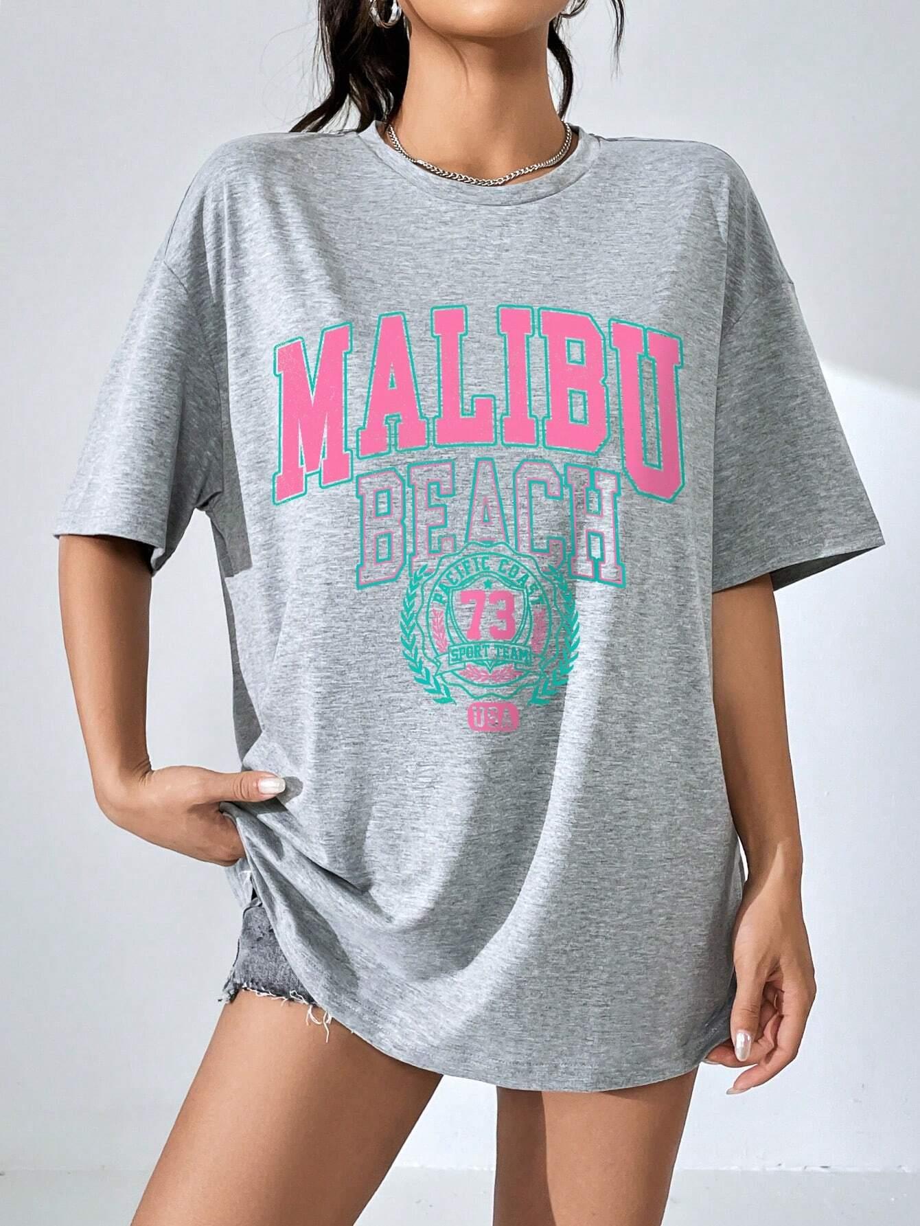 Malibu Beach Letter Print Prin - Streetwear Brand Tees avaliação e preço
