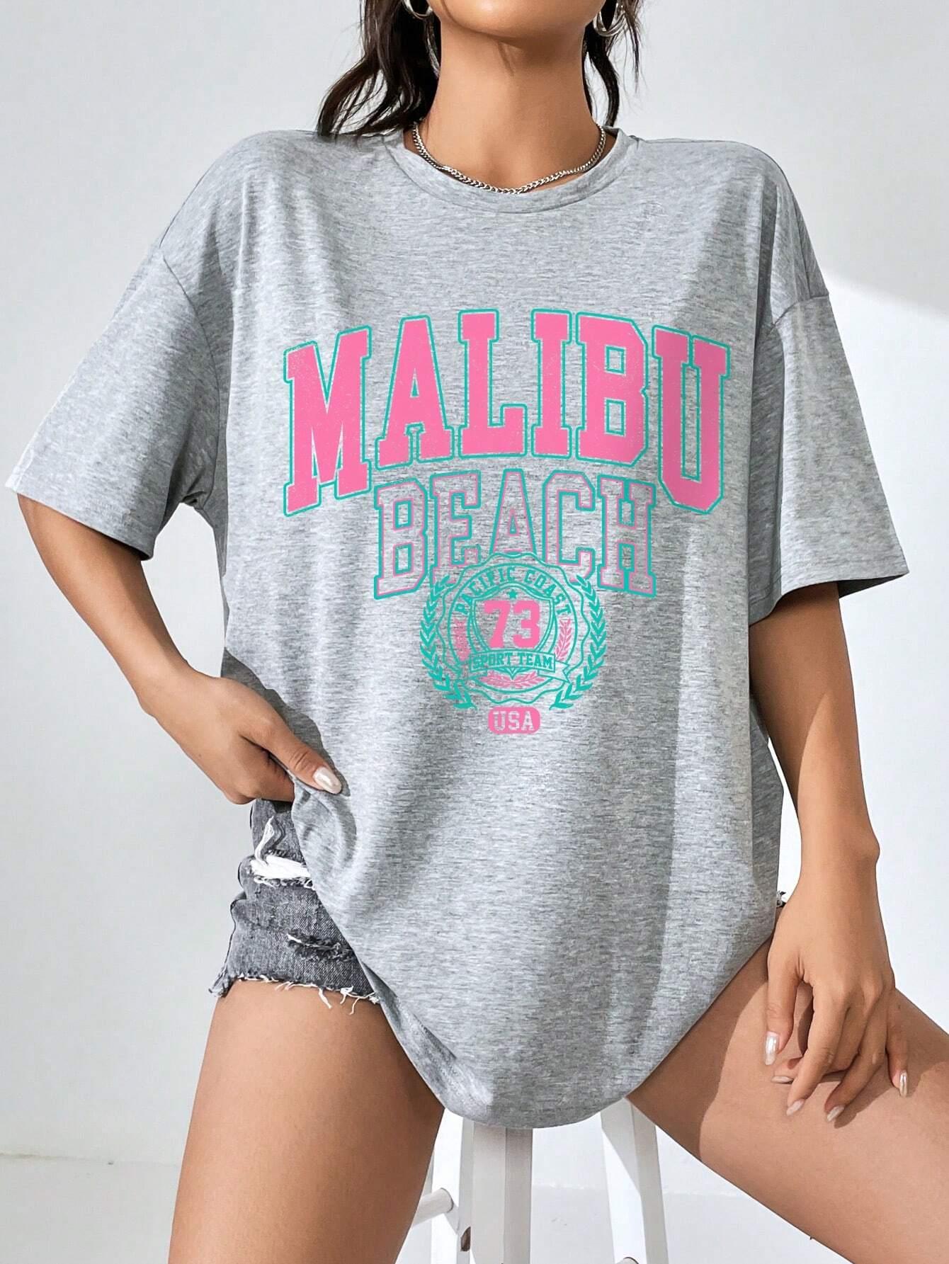 Malibu Beach Letter Print Prin - Streetwear Brand Tees avaliação e preço