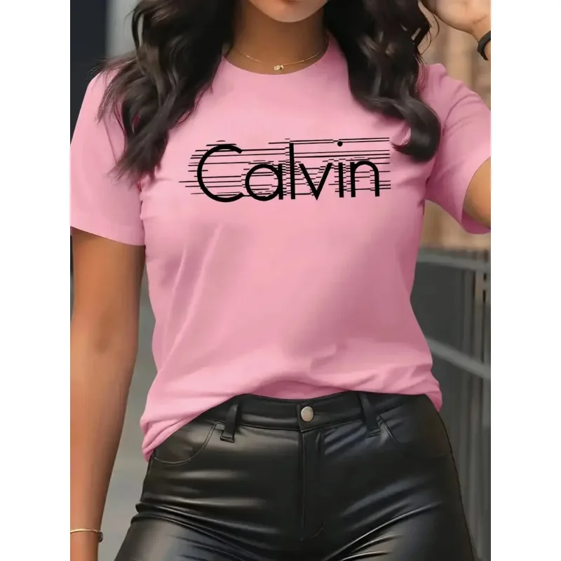 Calvin Women's T-Shirt Leisure - Streetwear Brand Tees avaliação e preço