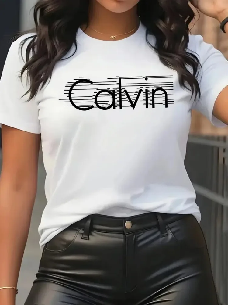 Calvin Women's T-Shirt Leisure - Streetwear Brand Tees avaliação e preço